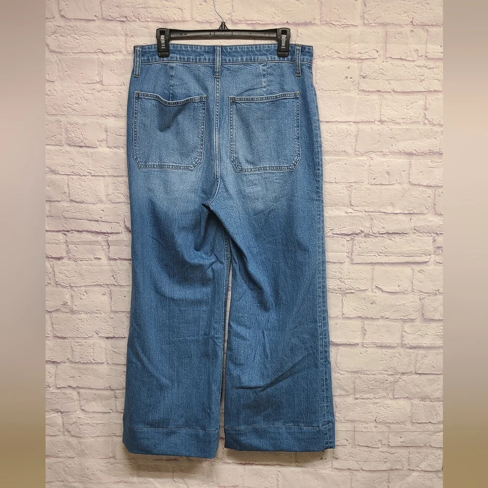 J.Crew 96 Denim Trouser Wide Leg High Rise Patch Pocket Blue Jeans 30‎